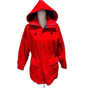 VTG Woolrich Woman Wool Red Hooded Jacket Parks Made in USA Sz‎ Medium